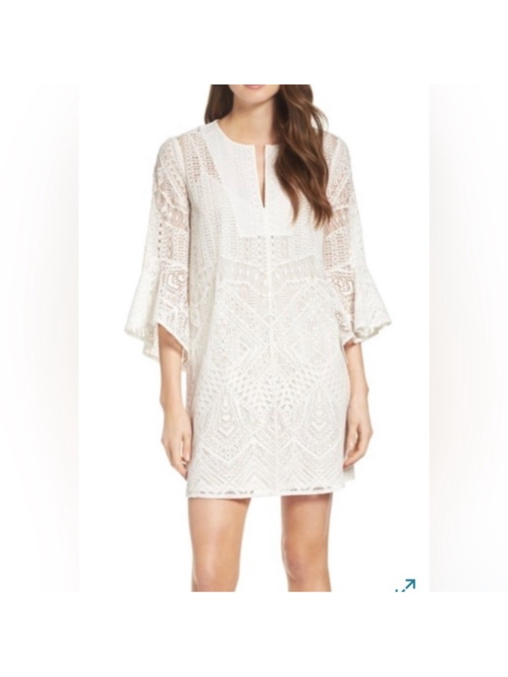 BCBGMaxAzria Catier Off White Crochet Bell Sleeve Cover Up Size Medium